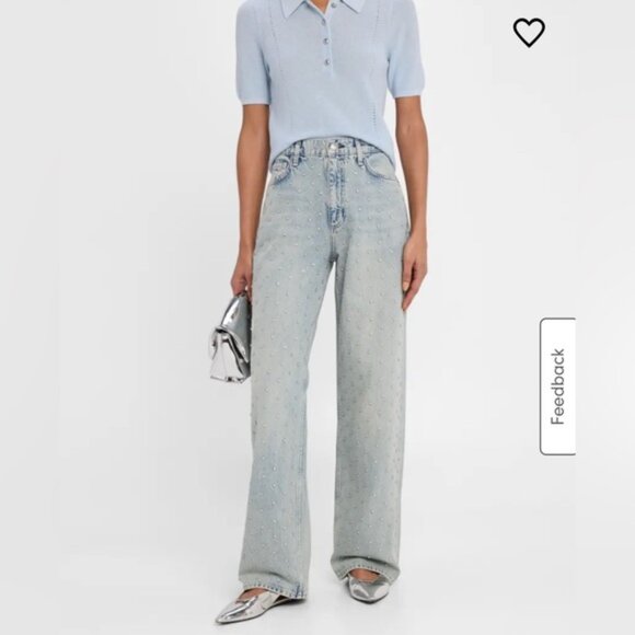 NWT Rag & Bone Shea Embellished High-Rise Straight-Leg Jeans Desirre Pearl Desi - Picture 9 of 11